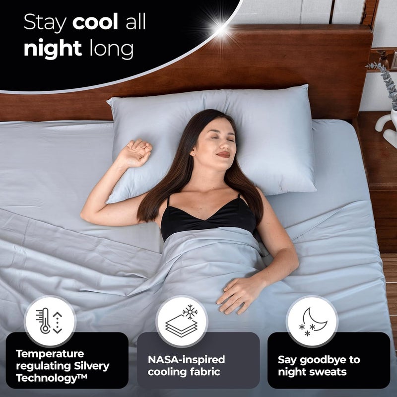 Silvery Silver Infused Satin Pillowcases Set – 2 Pack Silky Soft Cooling Pillow Cases with Self-Cleaning Technology™ for Hygienic Sleep – Better Than Silk for Hair and Skin, Size King 20x40” - Image 5