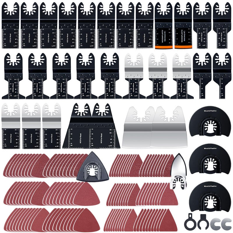 CONNOO 158 Pack Oscillating Saw Blades, Oscillating Tool Blades with Sandpaper, Multitool Bi-Metal Blades Kits for Wood Metal Plastics Quick Release Fit Dewalt Ryobi Milwaukee Rockwell Makita - Image 1