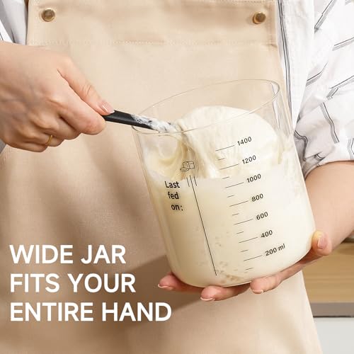 HomeFeel Premium Sourdough Starter Jar 50 oz Large Glass Jar with Bamboo Lid Cloth Cover Date Tracker Thermometer and Scraper Stylish Design and Wide Mouth Starter Kit - Image 3