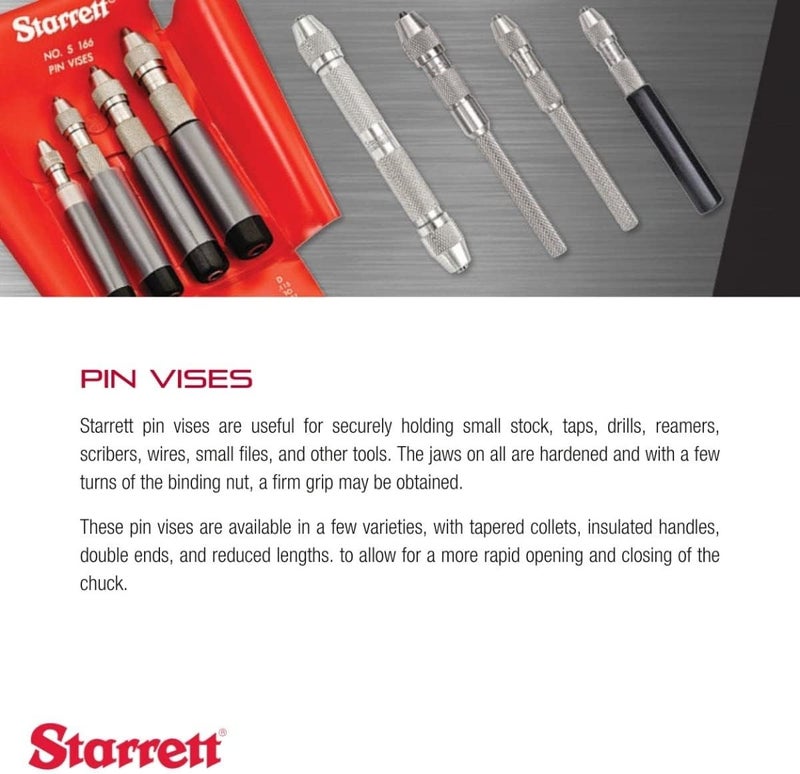 Starrett Pin Vise with Insulated, Octagonal Handles, Smaller Body Diameter, and Special Tapered Collet for Maximum Clamping Surface - .030-.062" Range - 166B - Image 3
