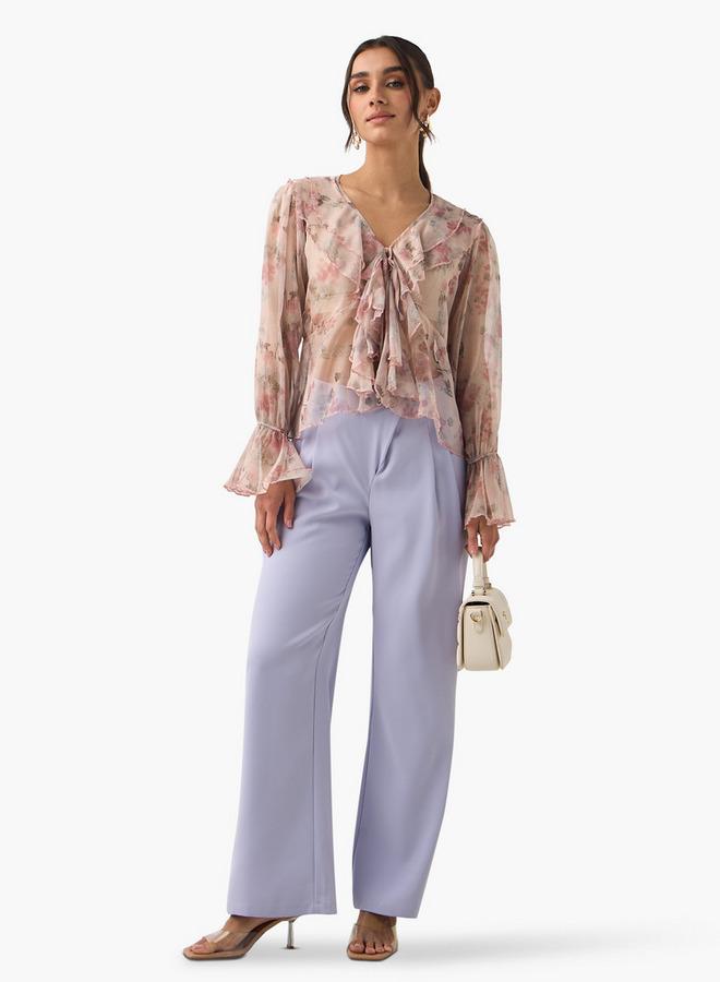 تواكستريمز بلوزة بطبعة كاملة بياقة على شكل حرف  وكشكشة - Image 2