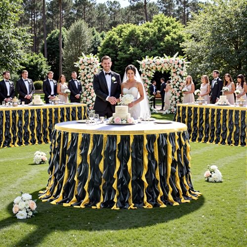 Shillance 17Ft Black Gold Sequin Table Skirt for Rectangle or Round TablesCurly Willow Tutu Ruffle Table ClothSequin Desk Skirt for BirthdayPartBanquetWeddingBaby ShowerRetirement PartyTable Decorations - Image 3