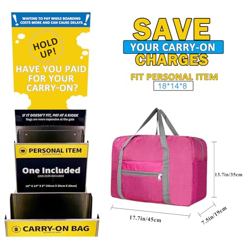 Beurlike For Spirit Airlines Personal Item Bag 18x14x8 Foldable Carry on Bags for Airplanes Travel Duffel Bags for Women and MenRose - Image 3
