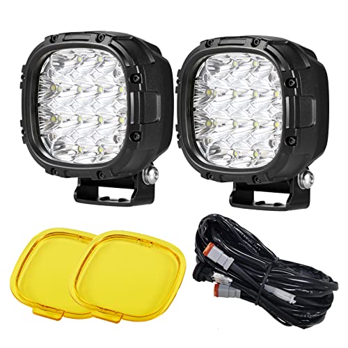BIGLION.X 4 Inch Pair 160W Round LED Offroad Lights Super Bright Driving Offroad Pod Lights Fog Lights Work Light Bumper Light Pods with Amber Covers Wiring Harness for Pickup Trucks SUV UTV ATV - Image 1
