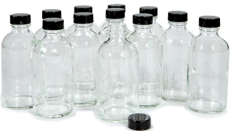 Vivaplex 12 Clear 4 oz Glass Bottles with Lids - Image 1