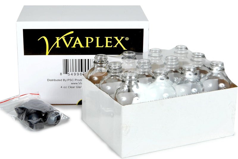 Vivaplex 12 Clear 4 oz Glass Bottles with Lids - Image 3