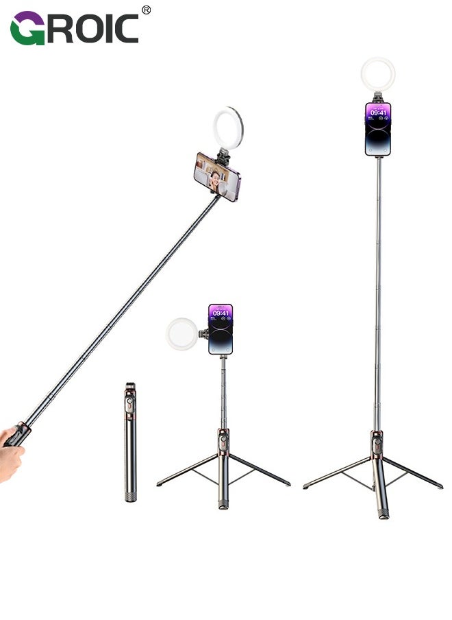 GROIC Selfie Stick, Extendable Selfie Stick Tripod with Wireless Remote and Tripod Stand, Portable, Lightweight, Compatible with iPhone 16 15 14 13 12 Pro Xs Max X 8Plus, Samsung Smartphone and More  - Image 1