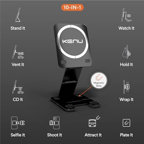 Kenu Stance+ 10-in-1 MagSafe Super Gadget, Magnetic Tripod Stand, Car Vent+Dash+CD Mount, Finger Holder, Airplane Mount, Selfie Stick, More - Image 2