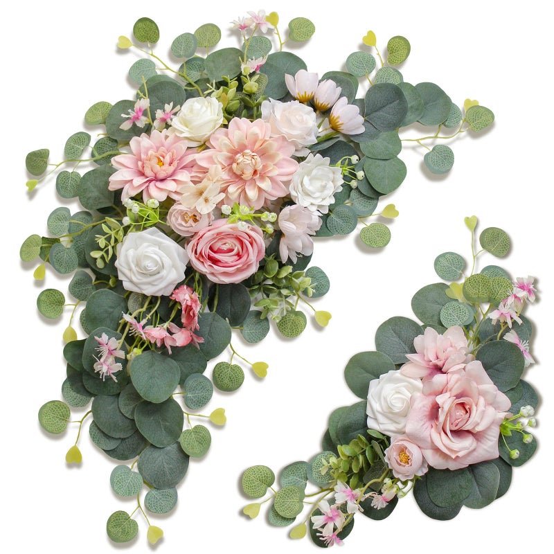 Odouzy Artificial Wedding Arch Flowers for Wedding Sign,Set of 2 for Wedding Welcome Ceremony Sign,Faux Floral Swags,Wedding, Banquet and Reception Backdrop Floral Decoration (Pink) - Image 1