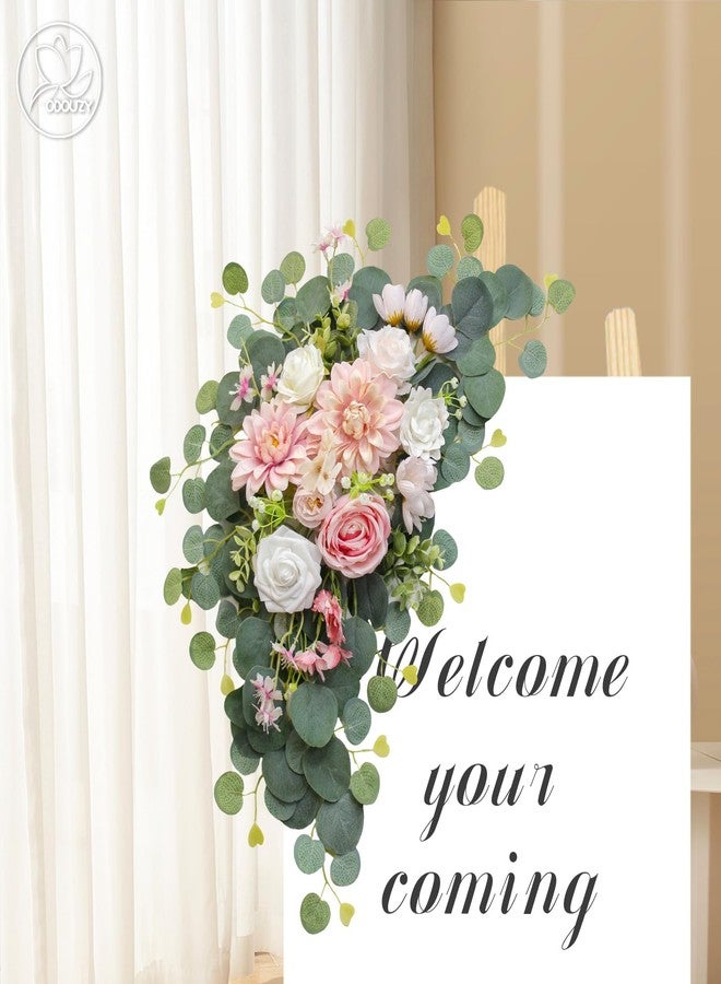 Odouzy Artificial Wedding Arch Flowers for Wedding Sign,Set of 2 for Wedding Welcome Ceremony Sign,Faux Floral Swags,Wedding, Banquet and Reception Backdrop Floral Decoration (Pink) - Image 3