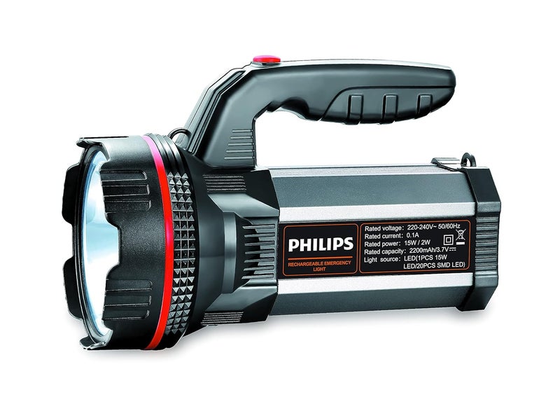 PHILIPS Blaze MultiFunctional Long Range LED Torch with Rechargeable Emergency Light Black Standard