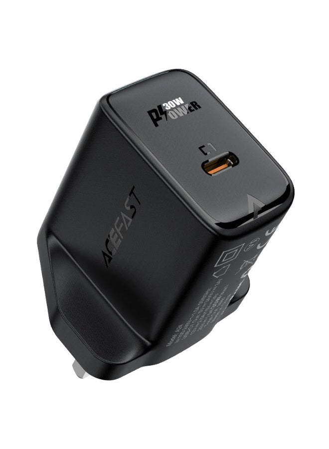 أسيفاست شاحن حائط سريع الشحن A24، مخرج GaN PD30W، منفذ USB-C واحد، شاحن GaN، تبديد أسرع للحرارة - أسود - Image 1