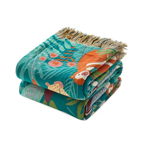 LUTBM Throw Blanket for Bed Couch Sofa Soft Cotton Twin Blankets for Bedroom Living Room All Season Reversible Forest Animals Quilt Whimsical Home Decor 60"x80" - Image 1