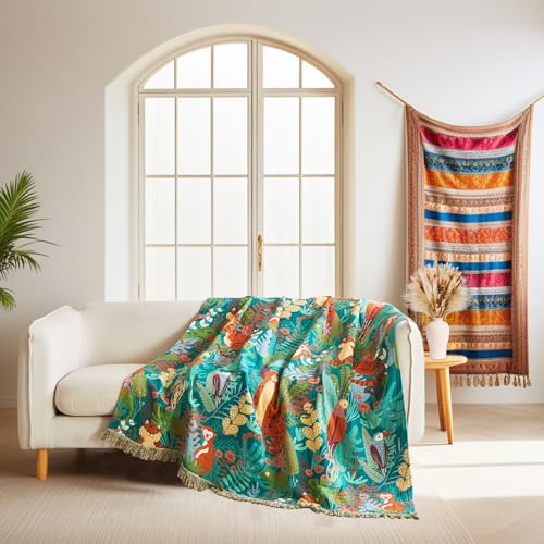 LUTBM Throw Blanket for Bed Couch Sofa Soft Cotton Twin Blankets for Bedroom Living Room All Season Reversible Forest Animals Quilt Whimsical Home Decor 60"x80" - Image 4