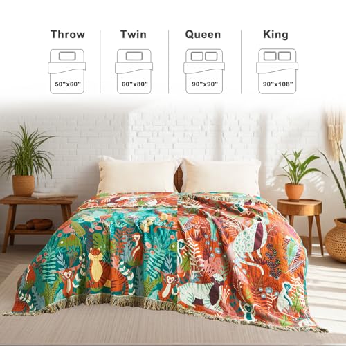 LUTBM Throw Blanket for Bed Couch Sofa Soft Cotton Twin Blankets for Bedroom Living Room All Season Reversible Forest Animals Quilt Whimsical Home Decor 60"x80" - Image 3