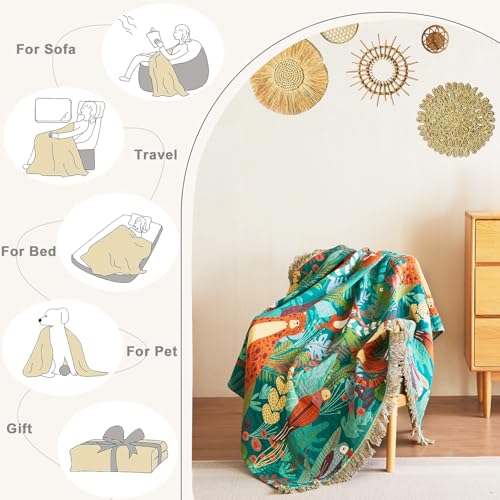 LUTBM Throw Blanket for Bed Couch Sofa Soft Cotton Twin Blankets for Bedroom Living Room All Season Reversible Forest Animals Quilt Whimsical Home Decor 60"x80" - Image 5