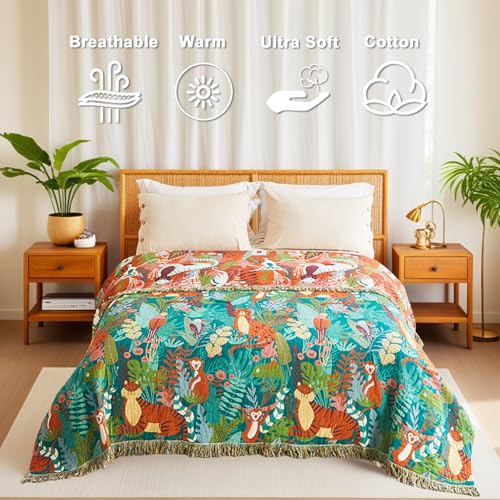 LUTBM Throw Blanket for Bed Couch Sofa Soft Cotton Twin Blankets for Bedroom Living Room All Season Reversible Forest Animals Quilt Whimsical Home Decor 60"x80" - Image 2