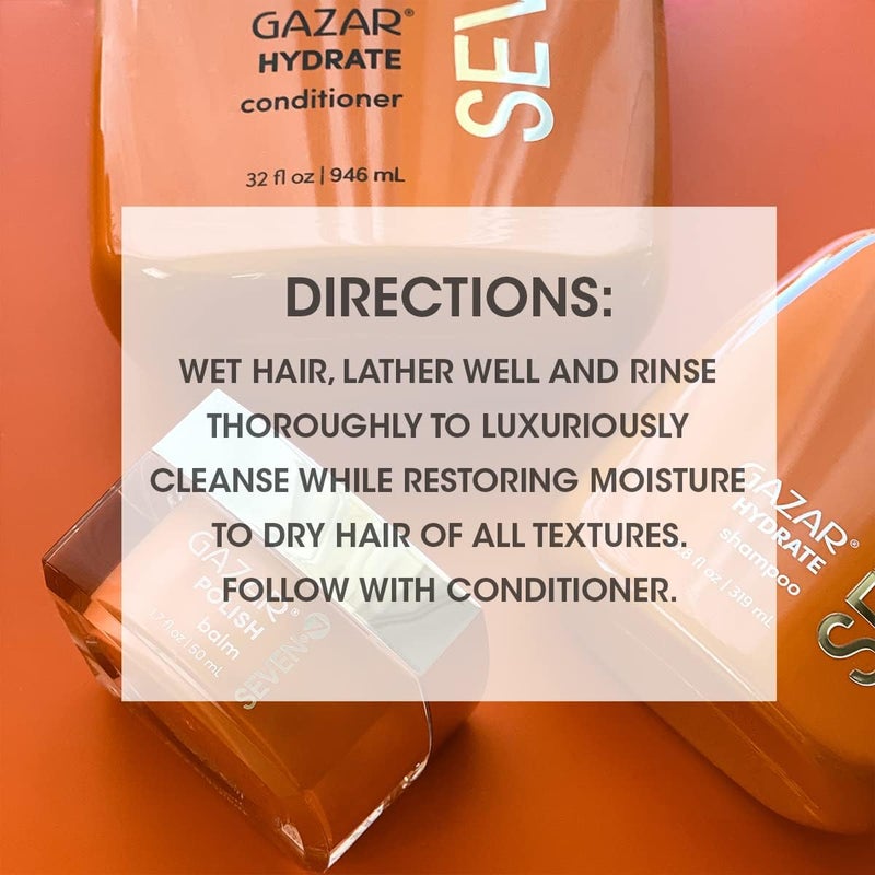 SEVEN Hair Care Gazar Hydrate Shampoo for Women & Men, Sulfate & Paraben Free, Cruelty Free with Pro Vitamin B5, Sugarcane + Moisturizing Cactus Flower for Dry Hair, Made in USA, 10.8oz - Image 4