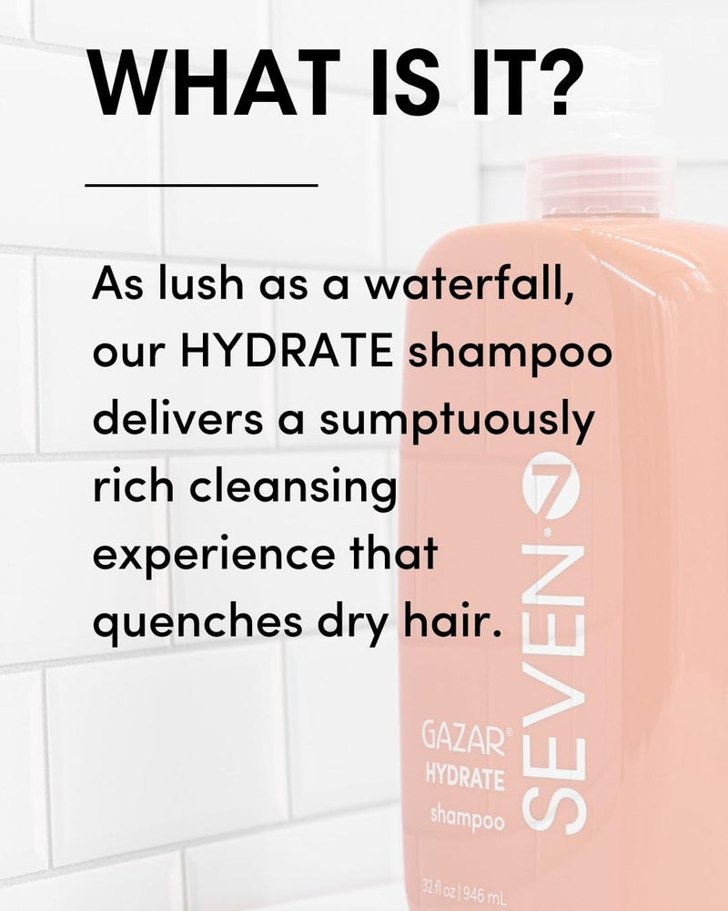 SEVEN Hair Care Gazar Hydrate Shampoo for Women & Men, Sulfate & Paraben Free, Cruelty Free with Pro Vitamin B5, Sugarcane + Moisturizing Cactus Flower for Dry Hair, Made in USA, 10.8oz - Image 2