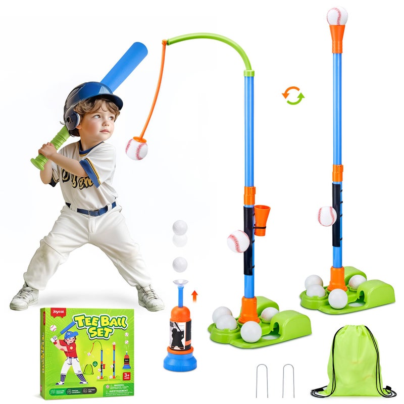 JoyCat 3in1 T Ball Set for Kids 35Toddler Baseball SetT Ball StandHanging TeeAuto Launcher6 BallsAdjustable Height SportsOutdoorIndoor Toys for 3 4 5 6 7 8 Year Old Boy Girl Birthday Gift - Image 2