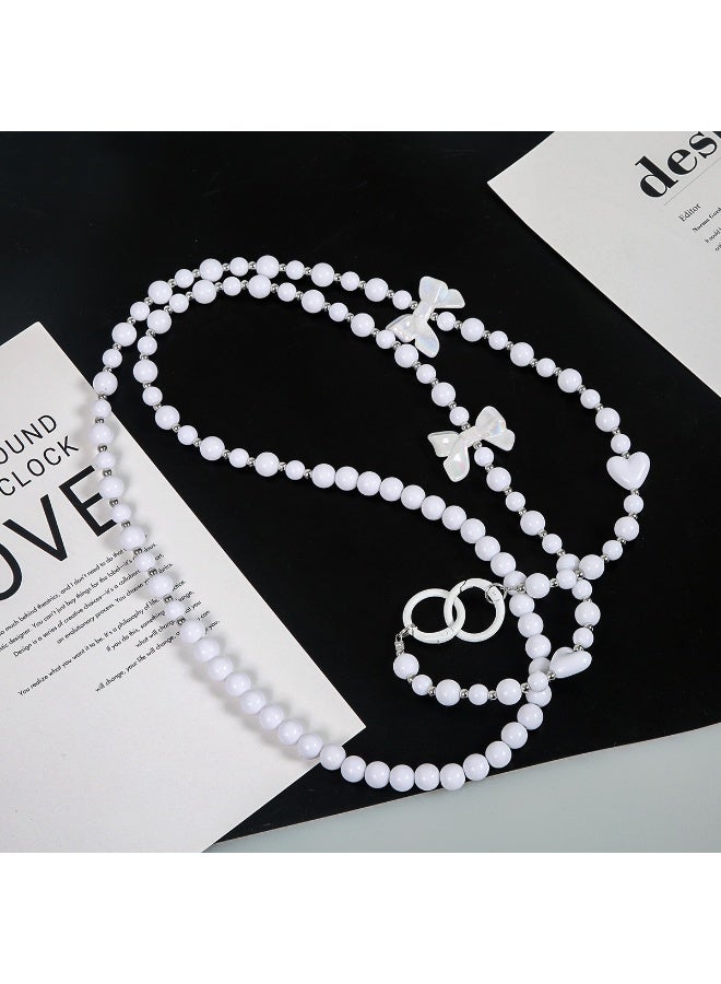 NIBEMINENT Phone Charm/ Chain Strap for Women Girls, Bowknot Cell Phone Case Lanyard Wrist Strap，White