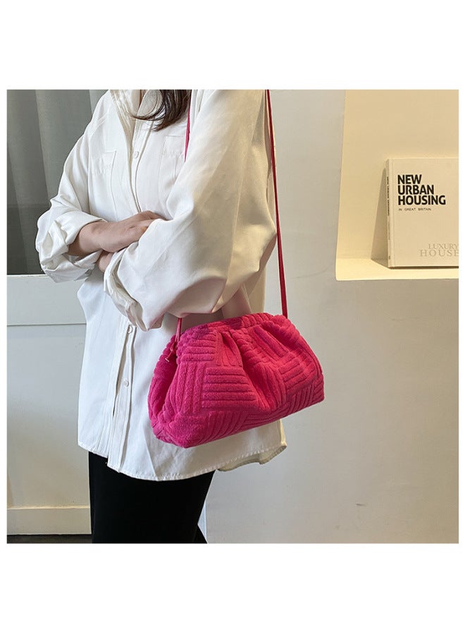 Niche Design Women's Bag 2023 Early Spring Versatile Plaid Fashion Single Shoulder Cloud Cloth Bag Crossbody For Women-Color:Rose Pink  - Image 4