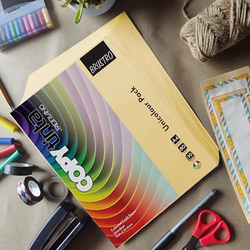 BRUSTRO Copytinta Coloured Craft Paper A4 Size 80 GSM Light Yellow Shade (Banana), 60 Sheets Pack | Double Side Colored, Ideal for Origami, Scrapbooking, Making Card, DIY Art & Craft. - Image 2