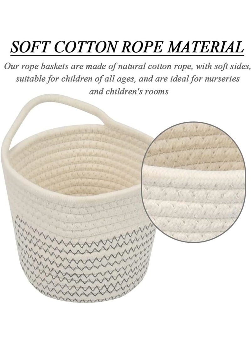 Zikra Hanging Cotton Rope Baskets, 2 Pcs 15 x 15 cm Small Woven Storage Basket, Bike Hang Bag with Handle, Fabric Planter, Home Décor for Flower Plants, Organizer for Keys, Wallets, Sunglasses, White - Image 2