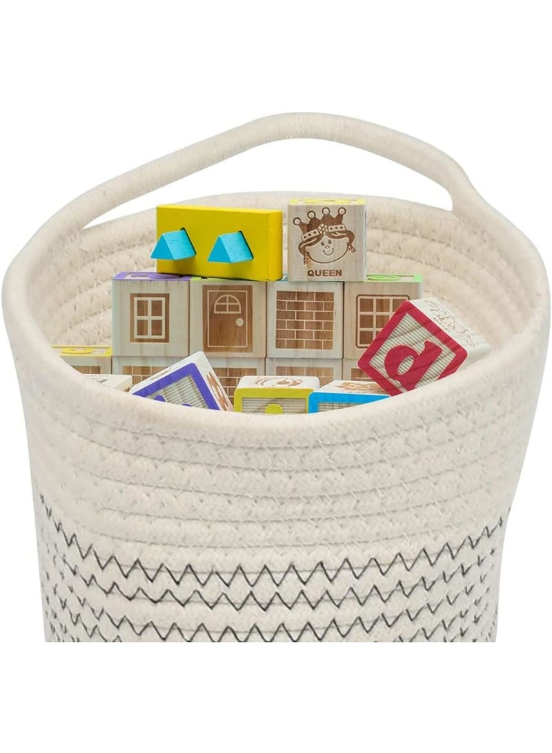 Zikra Hanging Cotton Rope Baskets, 2 Pcs 15 x 15 cm Small Woven Storage Basket, Bike Hang Bag with Handle, Fabric Planter, Home Décor for Flower Plants, Organizer for Keys, Wallets, Sunglasses, White - Image 3