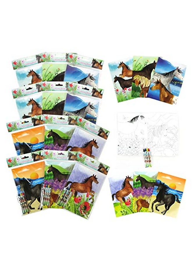 TINYMILLS Horse And Pony Coloring Book Set With 12 Coloring Books And 48 Crayons Horse Western Birthday Party Supplies Favor Bag Filler Carnival Prizes Rewards Stocking Stuffers - Image 1
