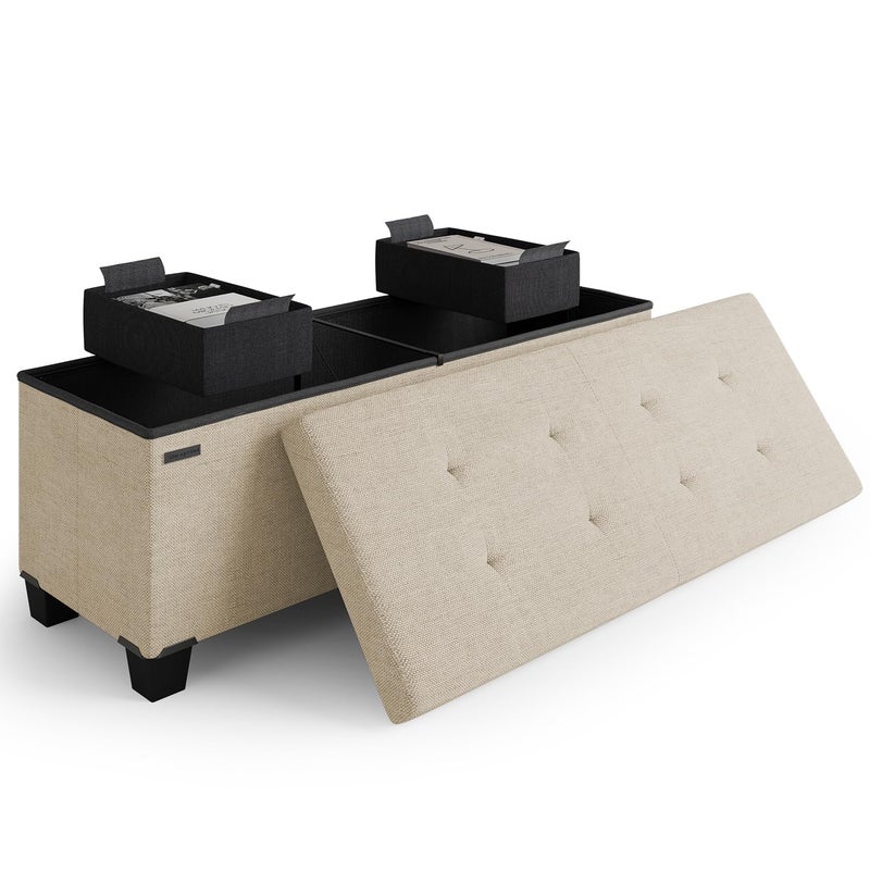 STORAGEBUD Storage Ottoman Bench with Bins, 43-in Storage Bench for Bedroom End of Bed, Folding Foot Rest Ottoman for Living Room Max 660lbs, Fabric Ottomans, Beige - Image 1