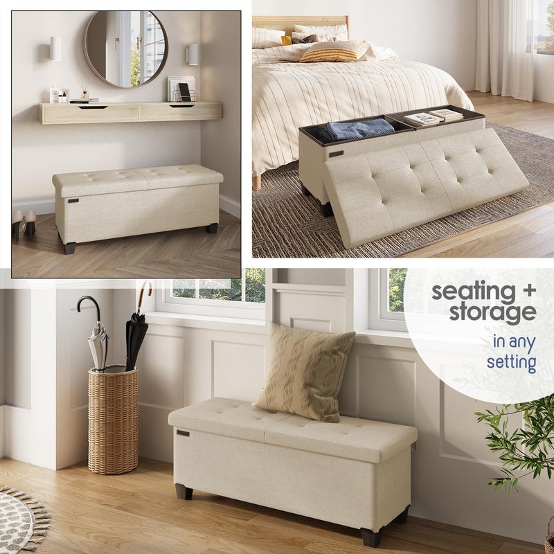 STORAGEBUD Storage Ottoman Bench with Bins, 43-in Storage Bench for Bedroom End of Bed, Folding Foot Rest Ottoman for Living Room Max 660lbs, Fabric Ottomans, Beige - Image 4