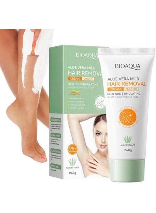 BIOAQUA 60g Aloe Vera Mild Hair Removal Cream Non Irritating Depilatory Cream Hair Growth Inhibitor Cream Effective Hair Growth Care Painless Hair Remover Cream Aloe Vera Hair Removal Treatment Cream - Image 5
