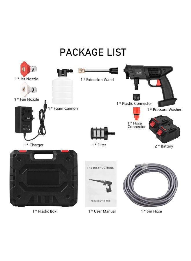 21V Portable Cordless Pressure Car Washer With Two Batteries Black/Silver/Orange - Image 2