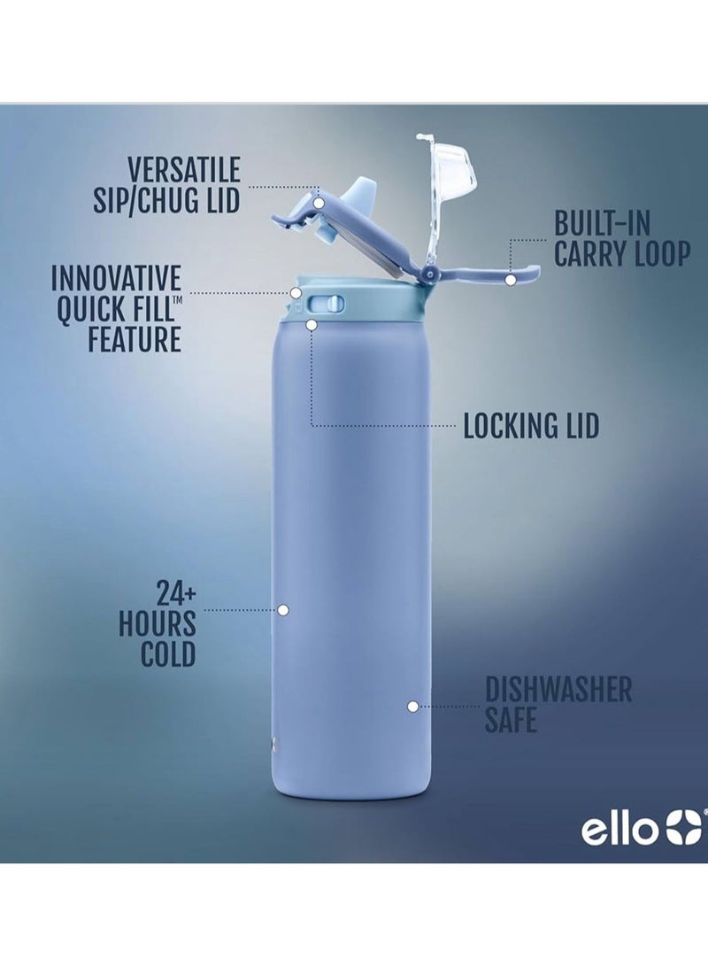 Ello Pop & Fill 22oz Stainless Steel Water Bottle with QuickFill Technology, Double Walled and Vacuum Insulated Metal, Leak Proof Locking Lid, Sip and Chug, Reusable, BPA Free - Image 2