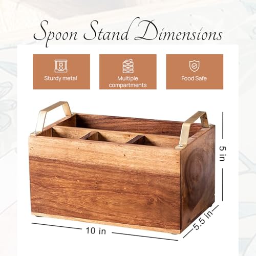 nestroots Wooden Spoon Stand for Kitchen | 10 Inch Brown Cutlery & Tissue Organizer for Dining Table | Stylish & Functional Kitchen Décor - Image 2