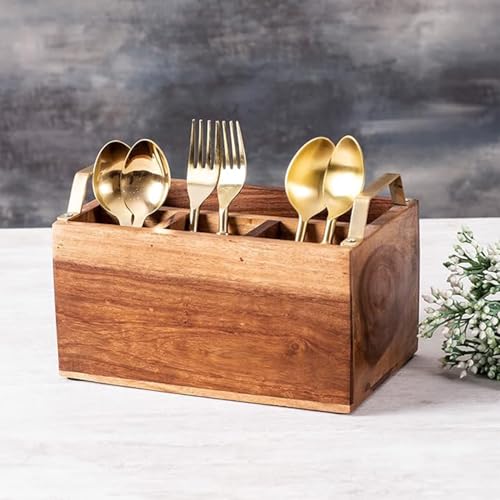 nestroots Wooden Spoon Stand for Kitchen | 10 Inch Brown Cutlery & Tissue Organizer for Dining Table | Stylish & Functional Kitchen Décor - Image 1