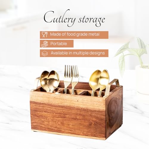 nestroots Wooden Spoon Stand for Kitchen | 10 Inch Brown Cutlery & Tissue Organizer for Dining Table | Stylish & Functional Kitchen Décor - Image 5