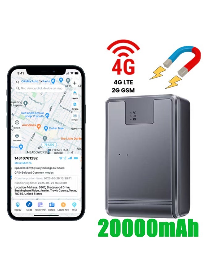 والالا جهاز تتبع GPS 4G بسعة 20000 مللي أمبير/ساعة مع مغناطيس قوي - وضع استعداد فائق لمدة 180 يومًا، وتحديد المواقع في الوقت الفعلي للمركبات/الأسطول/السيارات المستأجرة | مقاوم للماء IP67، مع سياج جغرافي، وتنبيهات سرعة، وخريطة ثلاثية الأبعاد | تطبيق أندرويد وiOS - Image 1