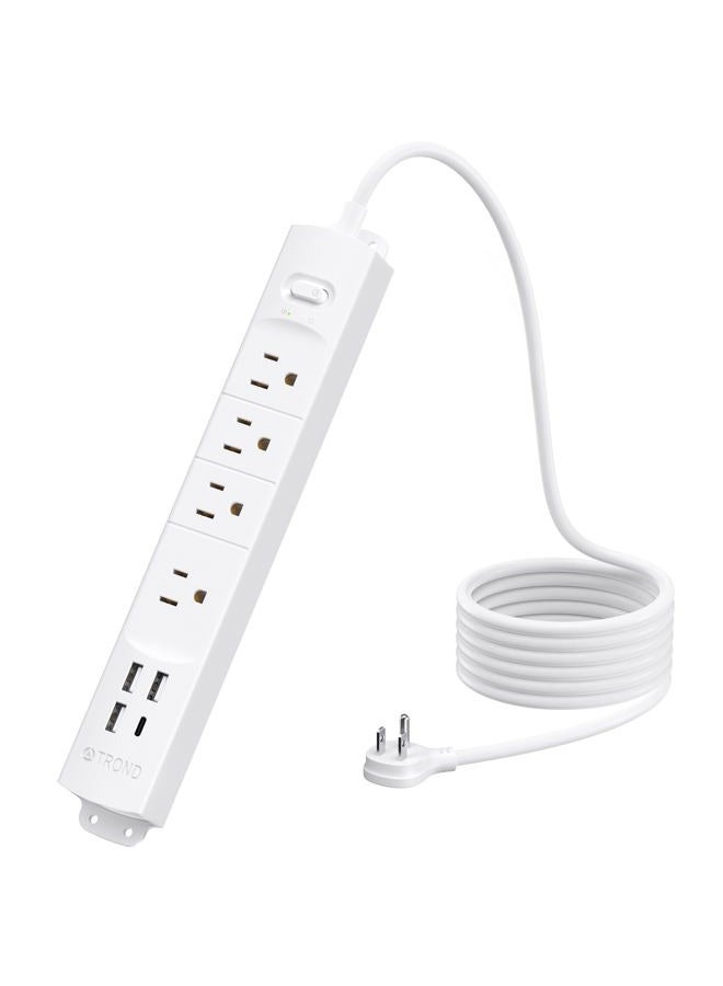 TROND Prime II 4-Outlet Mountable Surge Protector Power Strip with USB Charger (4A/20W, White), Right-Angle Flat Plug & 6.6 Feet Long Cord, for Workbench, Nightstand, Dresser, Home, Office & Hot - Image 1