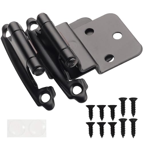 DecoBasics 3/8" Inset Cabinet Hinges Black (5 Pair -10 Pcs) Offset Self Closing Matte Black Cabinet Hinges for Kitchen Cabinets w/Bumpers & Upgraded Screws - Image 1