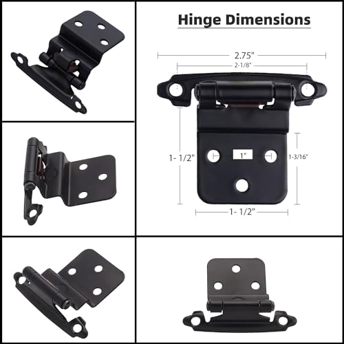 DecoBasics 3/8" Inset Cabinet Hinges Black (5 Pair -10 Pcs) Offset Self Closing Matte Black Cabinet Hinges for Kitchen Cabinets w/Bumpers & Upgraded Screws - Image 3