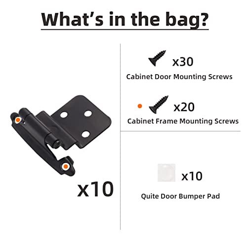 DecoBasics 3/8" Inset Cabinet Hinges Black (5 Pair -10 Pcs) Offset Self Closing Matte Black Cabinet Hinges for Kitchen Cabinets w/Bumpers & Upgraded Screws - Image 4
