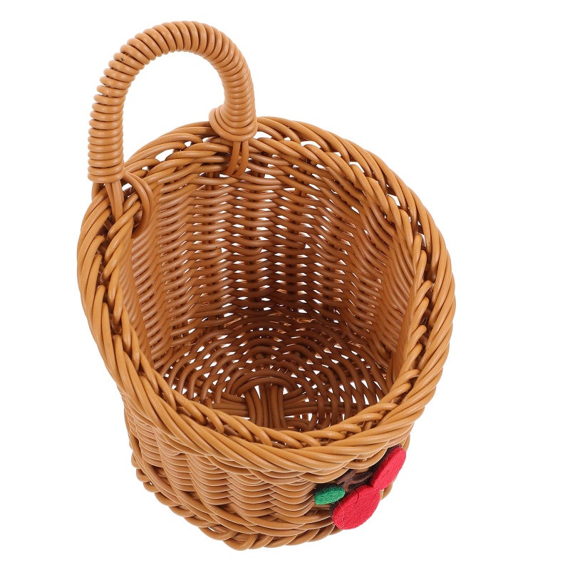 Handmade Woven Wall Basket For Kitchen Fruit Vegetable Storage Brown Cherry - Image 2