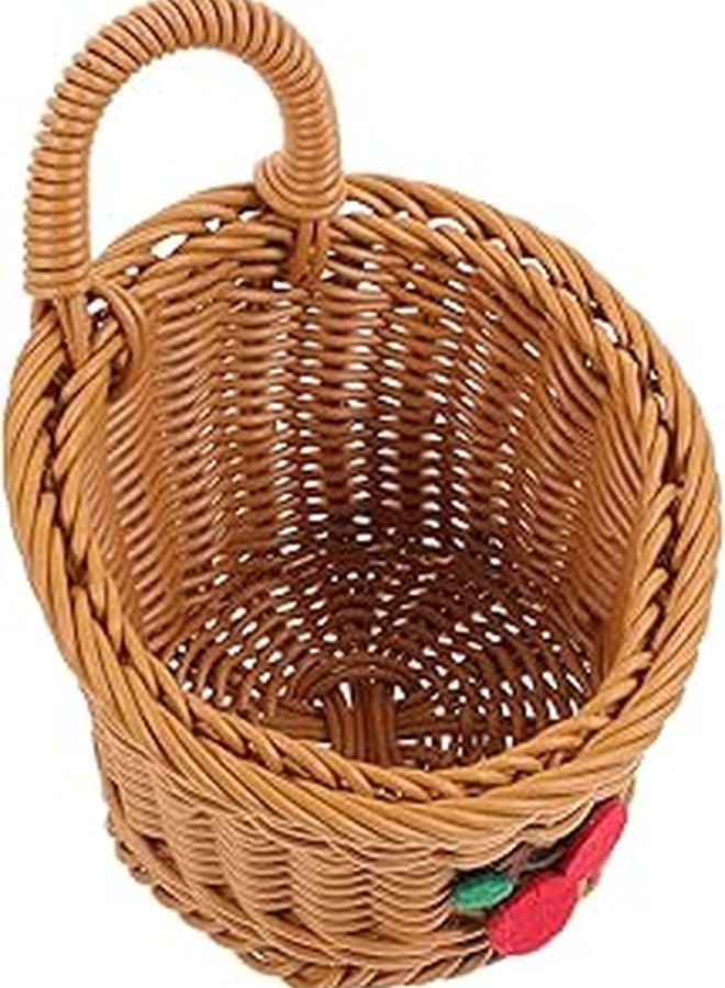 Handmade Woven Wall Basket For Kitchen Fruit Vegetable Storage Brown Cherry - Image 1
