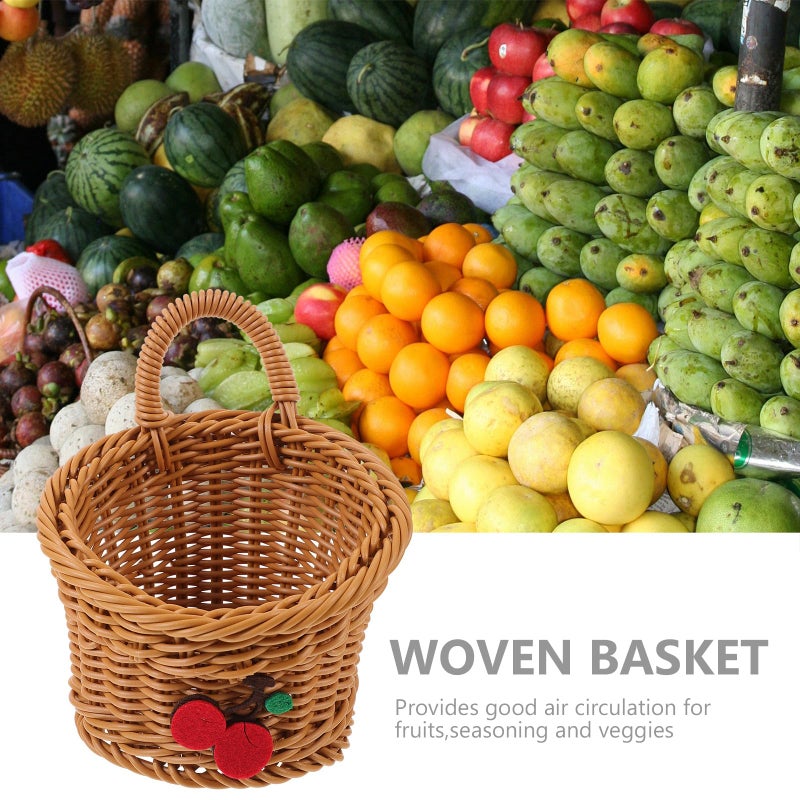 Handmade Woven Wall Basket For Kitchen Fruit Vegetable Storage Brown Cherry - Image 4