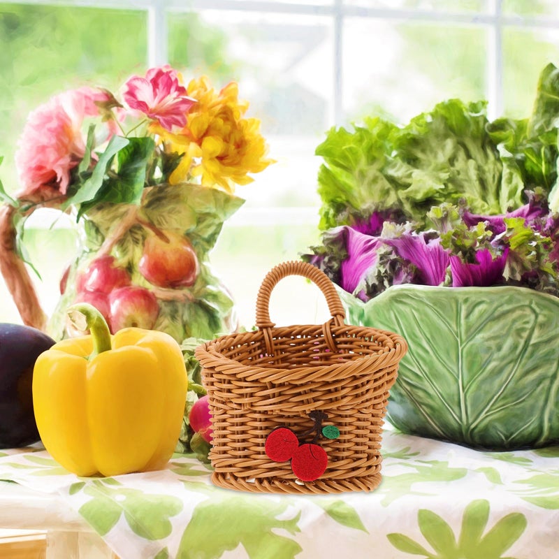 Handmade Woven Wall Basket For Kitchen Fruit Vegetable Storage Brown Cherry - Image 5
