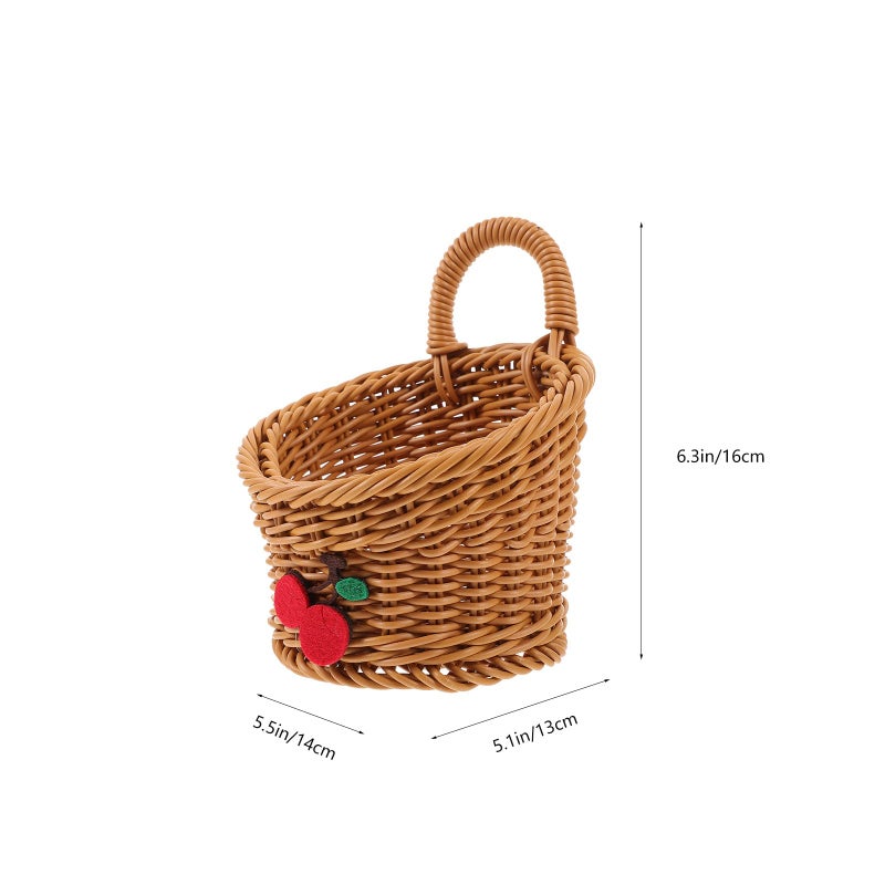 Handmade Woven Wall Basket For Kitchen Fruit Vegetable Storage Brown Cherry - Image 3