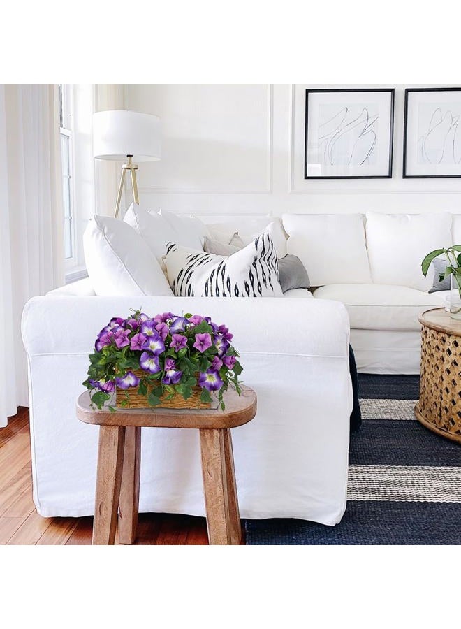 Briful Fake Floral Centerpieces for Tables Artificial Potted Morning Glory Silk Flowers with Woven Rattan Basket Faux Flower Arrangement for Home Office Room Shelf Kitchen Decor(Lavender Purple) - Image 5