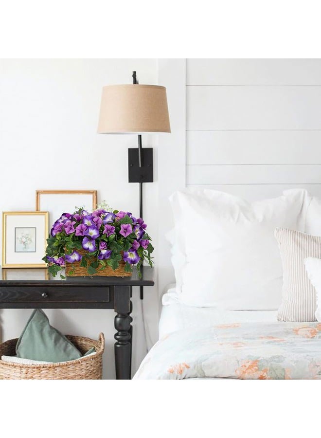 Briful Fake Floral Centerpieces for Tables Artificial Potted Morning Glory Silk Flowers with Woven Rattan Basket Faux Flower Arrangement for Home Office Room Shelf Kitchen Decor(Lavender Purple) - Image 4